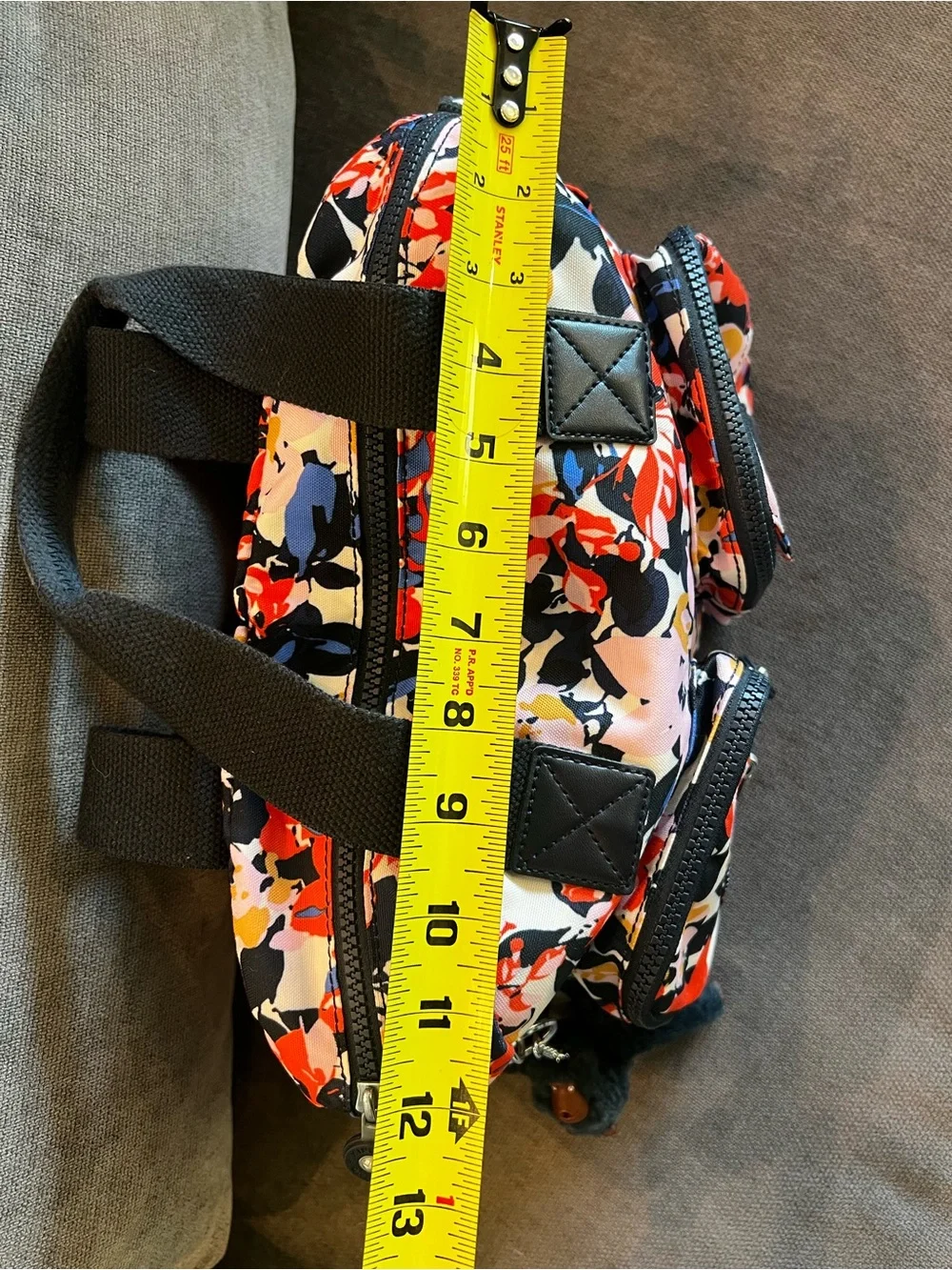 Kipling Floral Multi Pocket Satchel Handbag Monkey Charm RARE STYLE EUC